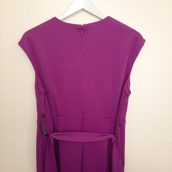 NWT New York & Co Faux Wrap Dress Purple XXL 2XL Tie Waist Belted Sheath V Neck - Picture 8 of 11